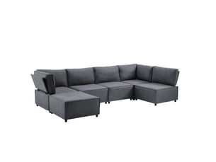 Canapé d'angle modulable modenvie 6 places convertible en couchage gris foncé 308 x 152 cm tissu en lin