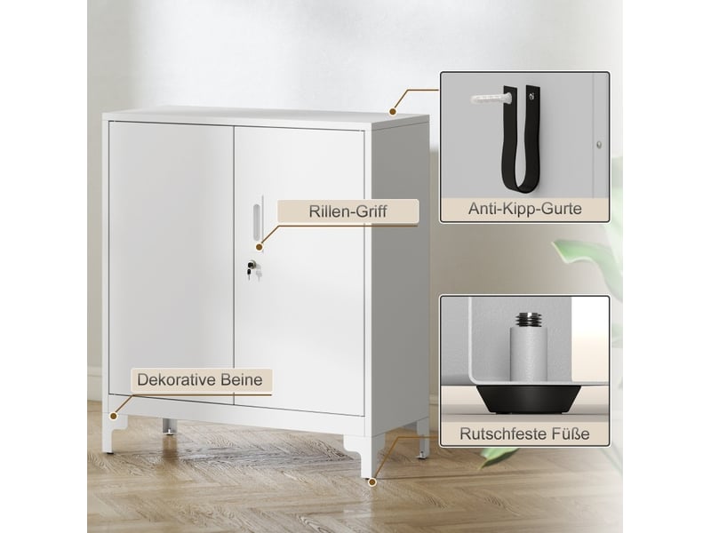  Armoire de bureau en métal 80x35x91 cm – blanc – portes verrouillables et rangement à 2 niveaux  - Conforama E