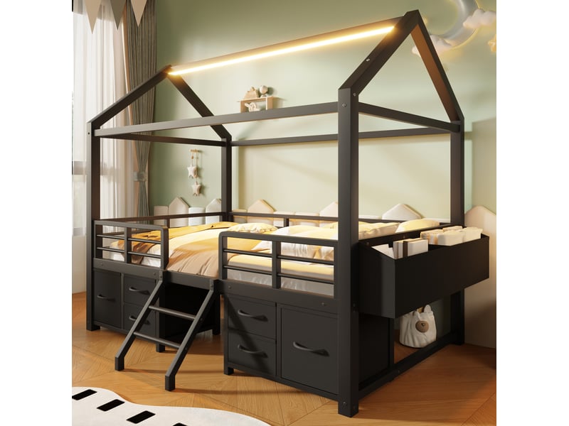 Lit mezzanine enfant 90x200 avec rangements led evryae - Conforama C