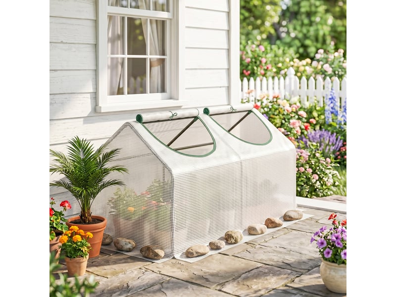  Serre de jardin mini serre 2 fenêtres enroulables couverture en pe haute densité 140 gm² 120 x 60 x 60 cm blanc  - Conforama C