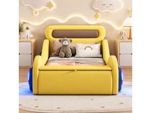 Lit avec rangement 90x200 cm <strong>MAISENTIEL</strong> <strong></strong> coloris jaune