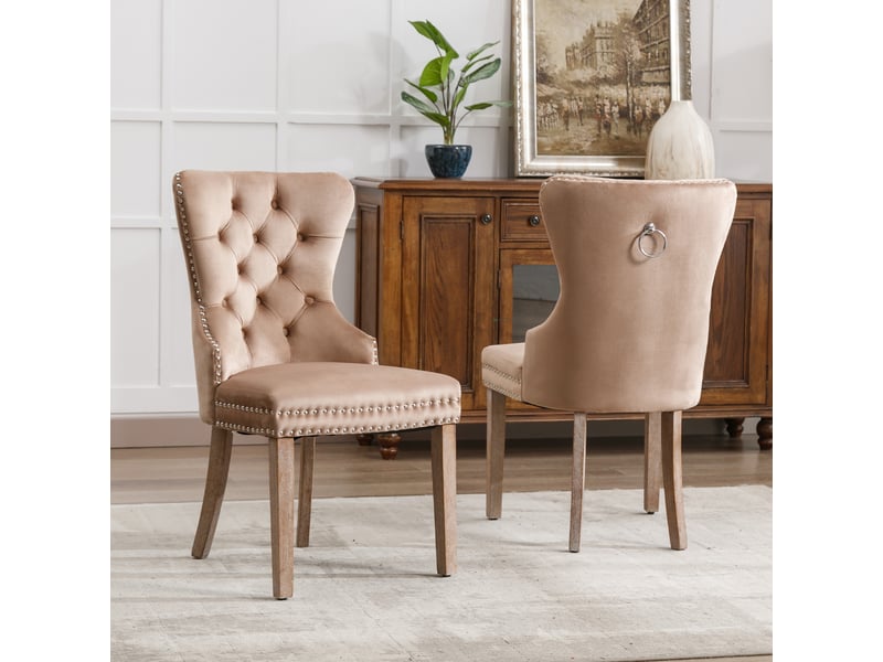  Lot de 2 chaises de salle à manger,53,5x46,5x95 cm,velours,café clair  - Conforama D
