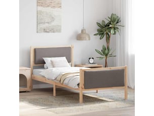 Lit adulte, lit simple, cadre de lit avec tête de lit taupe 90x200cm tissu cf4377