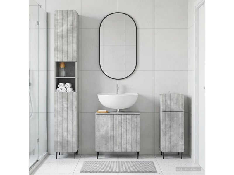  Ensemble de meuble de salle de bain 3 pièces zwolle gris béton cf63546  - Conforama B