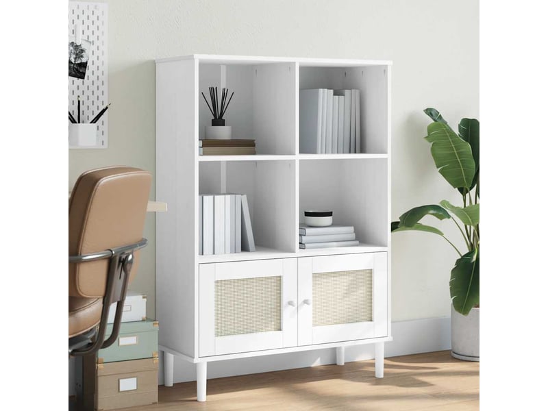  Bibliothèque salon senja aspect de rotin blanc bois massif de pin shl9853  - Conforama B