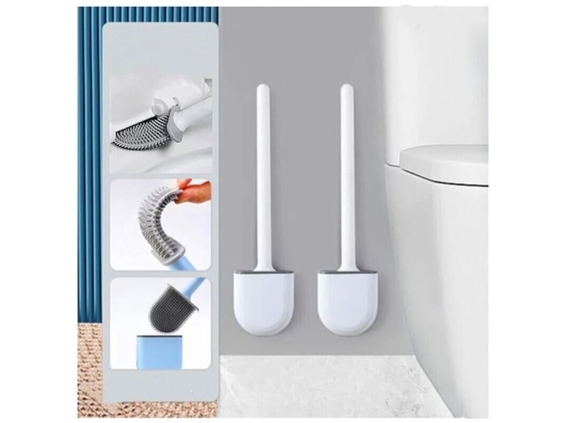 2pièce brosse wc silicone avec support manche plastique antidérapant séchage rapide - Conforama A