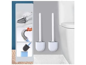 2pièce brosse wc silicone avec support manche plastique antidérapant séchage rapide