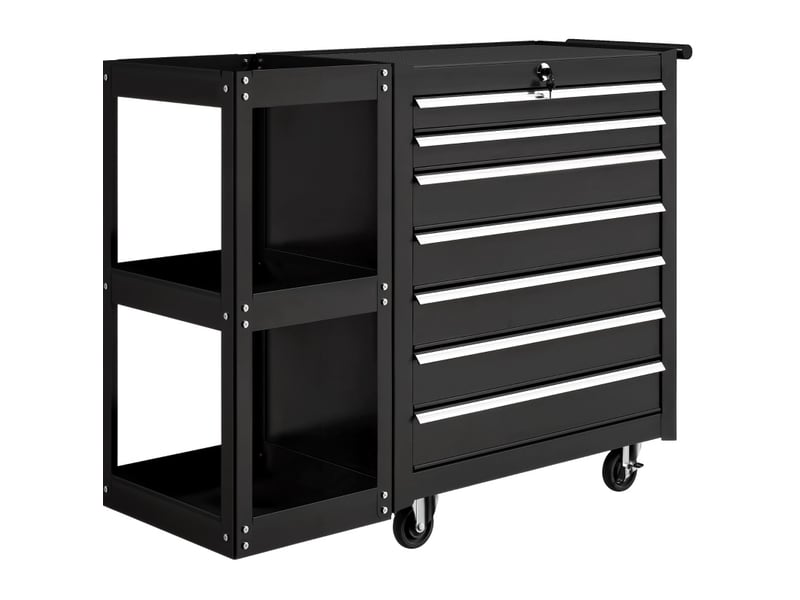  Chariot d'atelier 96x33,5x75 cm 7 tiroirs amovible métal noir  - Conforama A