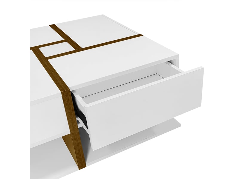  Table basse carrée 78x78x34,8 cm avec 4 tiroirs, blanc et bois  - Conforama E