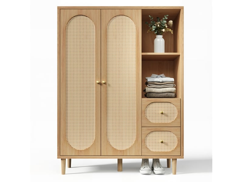  Armoire 120x48x161 cm coloris chêne avec 2 portes, 2 tiroirs et penderie  - Conforama A