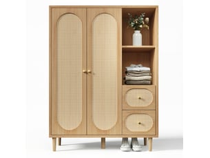 Armoire 2 porte(s) battante 2 tiroir(s) <strong>MAISENTIEL</strong> <strong></strong> coloris bois clair largeur 120 cm