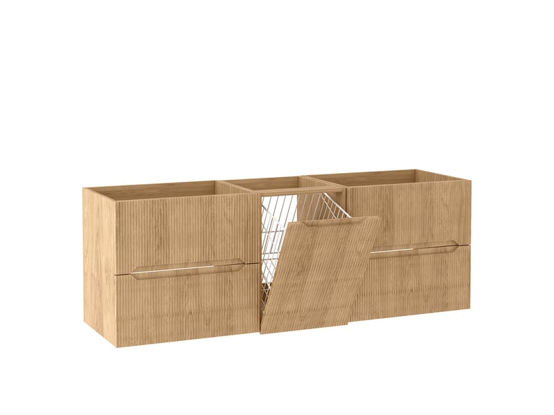  Ensemble salle de bain avec panier à linge novo l.160 cm effet chêne hikora  - Conforama A
