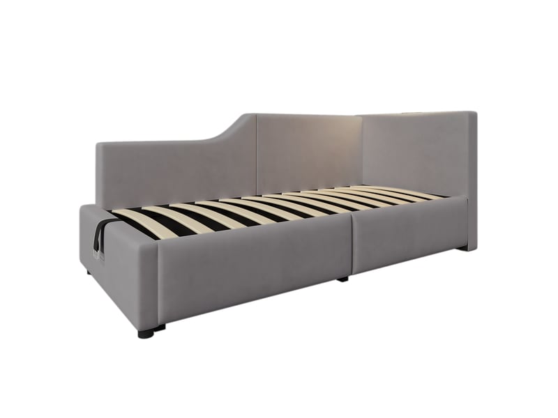  Lit banquette, lit simple avec coffre hydraulique, lampe de lecture et usb-c, 190x90 cm, sans matelas, gris  - Conforama E