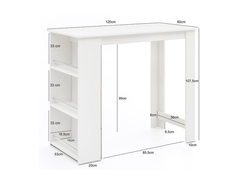  Table de bar avec rangements 120x60x108 cm blanc  - Conforama D