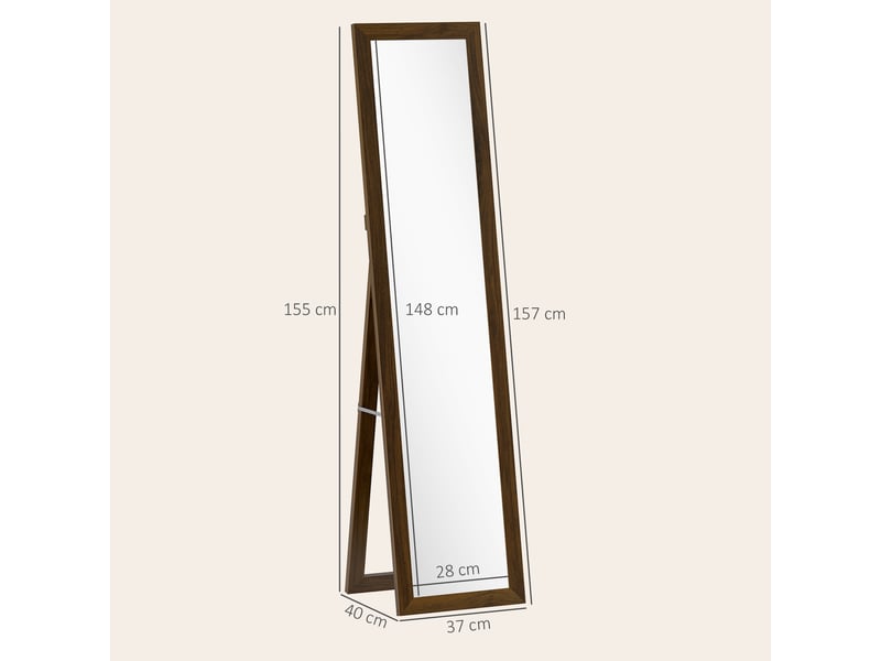  Miroir sur pied 157 x 37 cm avec cadre en mdf, miroir incliné ou à suspendre, bois de noyer  - Conforama D
