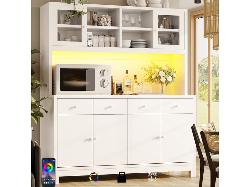  Vaisselier buffet haut de cuisine avec portes en verre 4 tiroirs mdf blanc 140 cm  - Conforama E