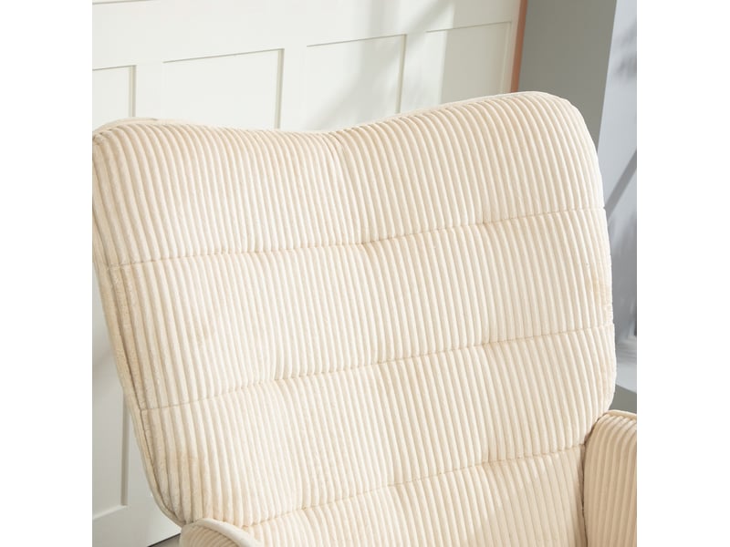  Schaukelstuhl mit kordoptik, armlehne, sessel mit holzkufen, relaxsessel beige  - Conforama E