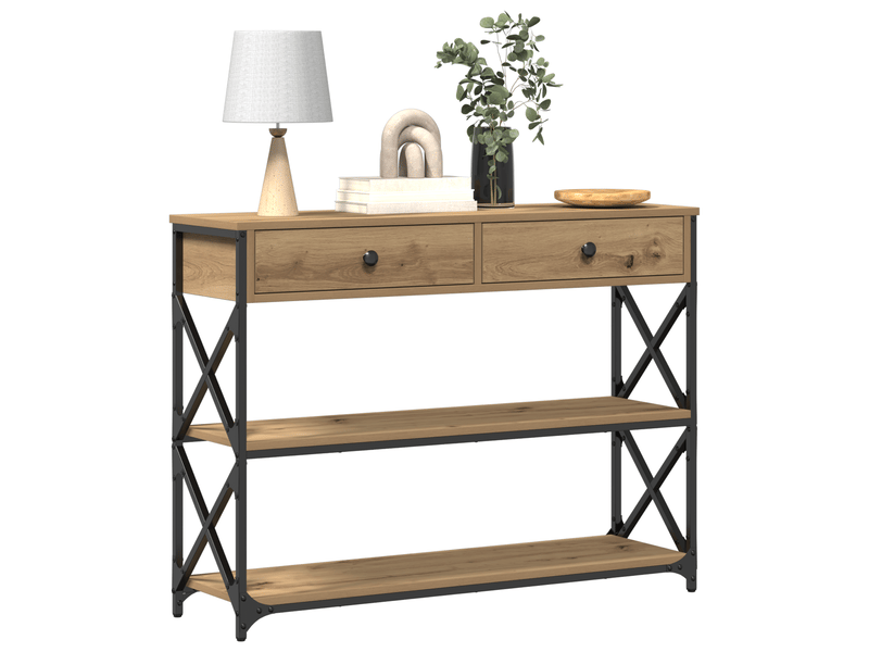  Table console - table d'appoint - table d' entrée chêne artisanal 100 x 28 x 75 cm  - Conforama C