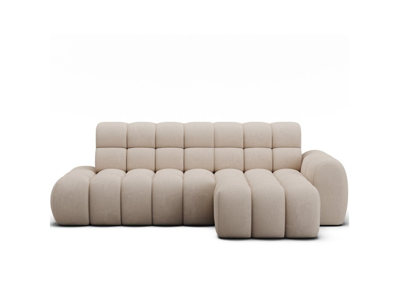 Canapé d'angle convertible bulla 3 places beige angle droit – tissu nid d'abeille avec extension d'assise électrique - Conforama A