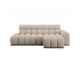 Canapé d'angle convertible bulla 3 places beige angle droit – tissu nid d'abeille avec extension d'assise électrique