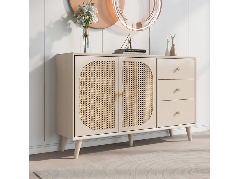 Buffet blanc cassé 120 cm avec 2 portes et 3 tiroirs - Conforama B