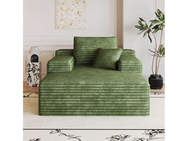  Canapé méridienne modenvie 1 place modulaire en velours côtelé vert, assise profonde, mousse haute élasticité, sans montage, 115 x 159 x 60 cm  - Conforama D