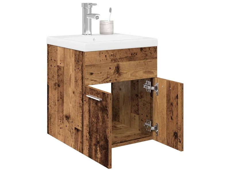 Meuble lavabo avec bassin et robinet intégré, armoire de salle de bains vieux bois cf65563 - Conforama B