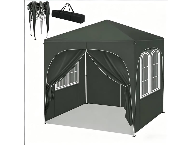  Tonnelle pliante de jardin 2 x 2 m grise avec 4 parois amovibles, protection uv 50+ et housse de rangement  - Conforama A