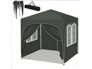 Tonnelle pliante de jardin 2 x 2 m grise avec 4 parois amovibles, protection uv 50+ et housse de rangement