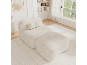 Canapé d’angle modulaire avec ottomane et coussin mobile - assise profonde, velours beige 96 × 167 × 70 cm