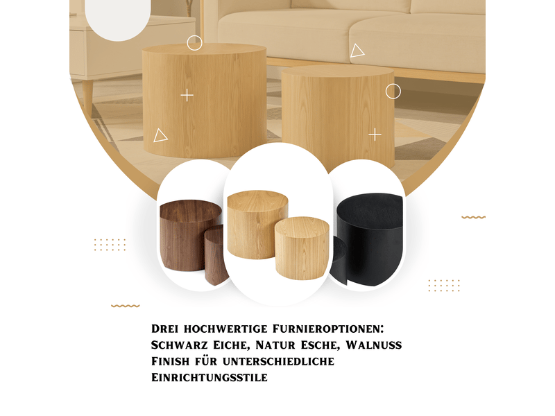 Tables gigognes rondes lot de 2 gain de place - lpospi - tables basses imbriquables pour salon, mdf - naturel - Conforama E