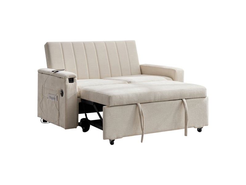Canapé convertible - 140 x 84,5 x 84 cm, canapé-lit 2 places, lit gigogne, tissu chenille, 140 x 84.5 x 84 cm, beige - Conforama B