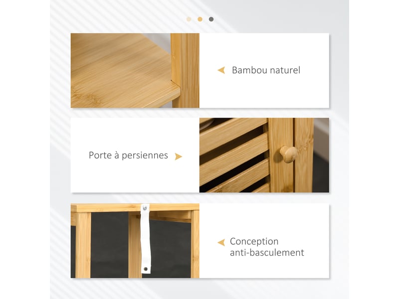  Meuble colonne salle de bain en bambou 2 étagères ouvertes et placard, bois naturel, 32,9 x 29,9 x 120 cm  - Conforama R