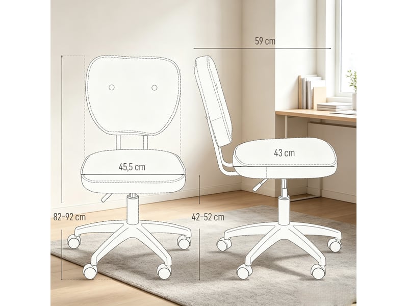  Chaise de bureau 46 x 59 x 82-92 cm - blanche - hauteur réglable, pivotante à 360 degrés, sans accoudoirs  - Conforama C