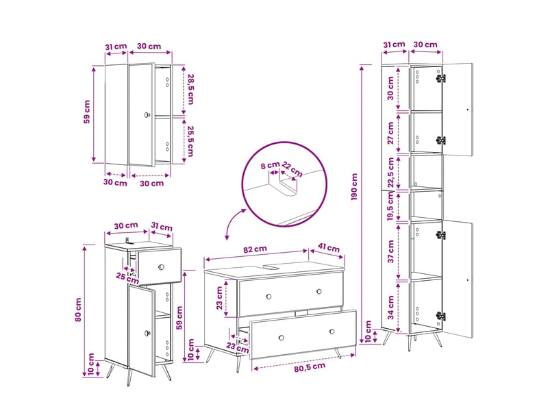  Ensemble de 4 pièces d'armoires de salle de bain breda cf63249  - Conforama E