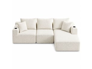 Canapé d'angle réversible convertible 3 places Tissu beige avec coffre de rangement