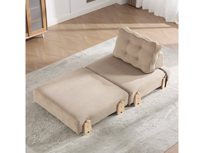 Canapé convertible 1 places en velours côtelé kaki, dossier ergonomique, structure en bois, 90×170×69 cm - Conforama W