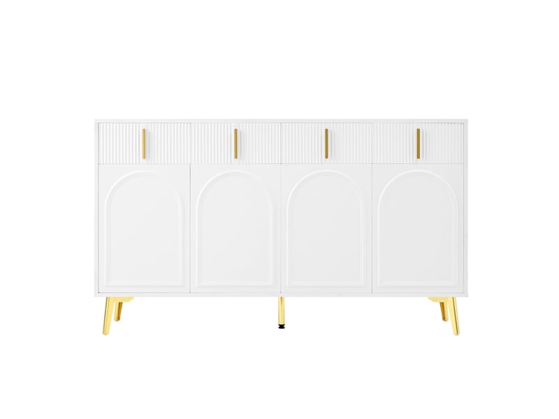 Buffet 140x37,8x82 cm – 4 portes, 4 tiroirs – plateau amovible – pieds métal doré – meuble de rangement - Conforama A