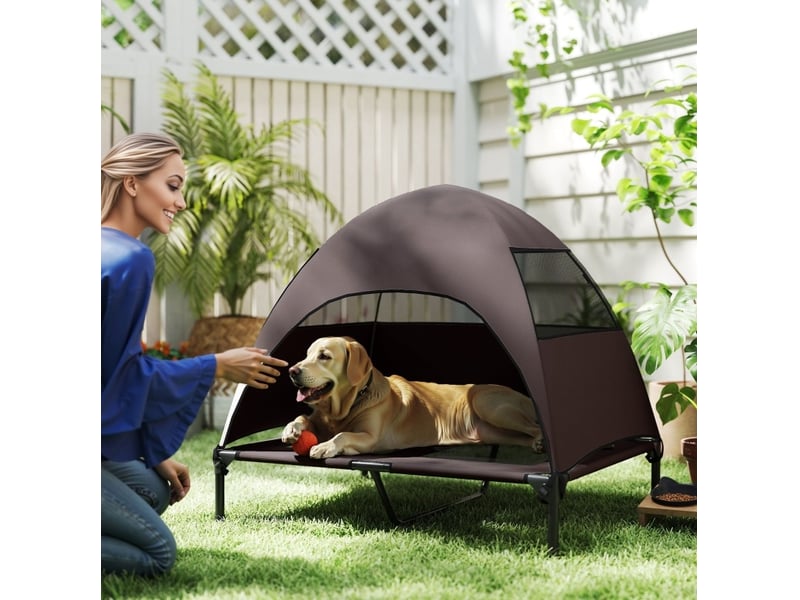  Lit surélevé avec toit amovible chats et chiens 91 x 76 x 90 cm – café – aéré et facile à transporter  - Conforama D