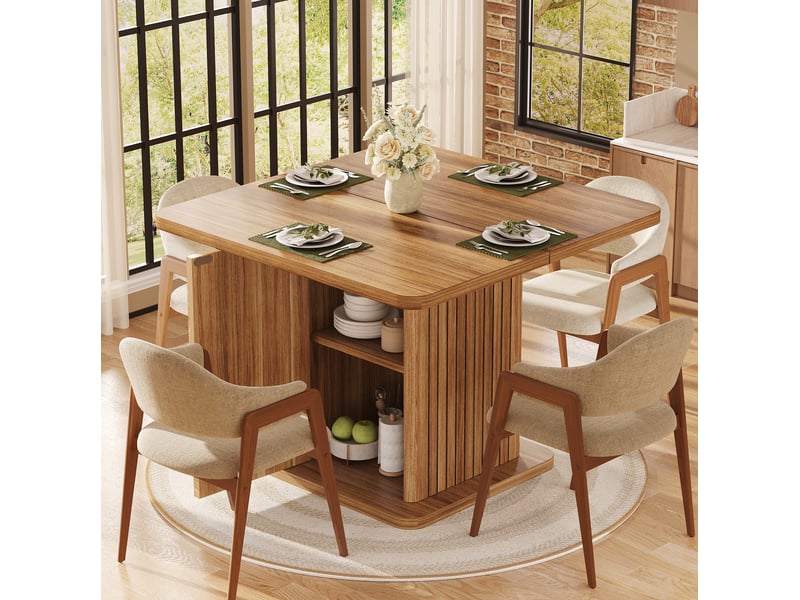  Table à manger carrée 80x80x76 cm avec rangement intégré décor bois marron foncé  - Conforama B