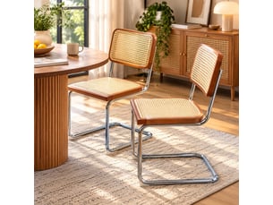 Lot de 2 chaises de salle à manger en similicuir, pieds chromés, style mid-century, assises rembourrées salon cuisine