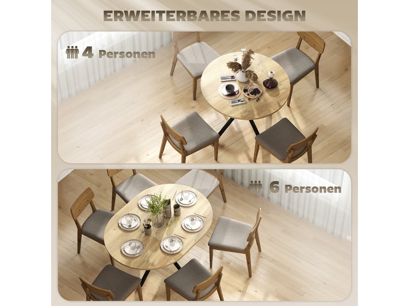  Table à manger extensible 4 à 6 personnes mdf et acier coloris naturel 135 x 100 x 75 cm  - Conforama D