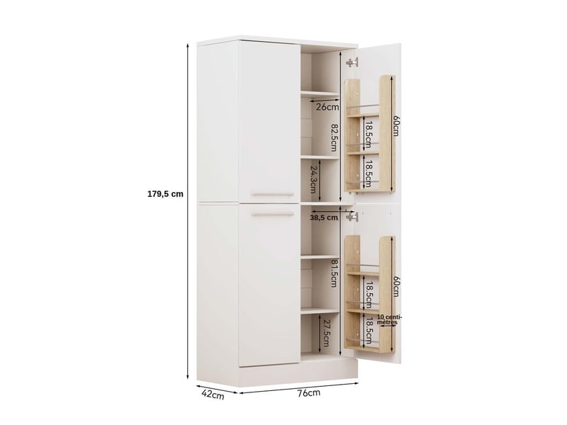 Servers, sideboards & buffets - armoire de cuisine, armoire haute blanche brillante, armoire de rangement pour réfrigérate - mdf - blanc - 76 x 42 x 180 cm - usage domestique - installation simple VB-OSKM001WH - Conforama A