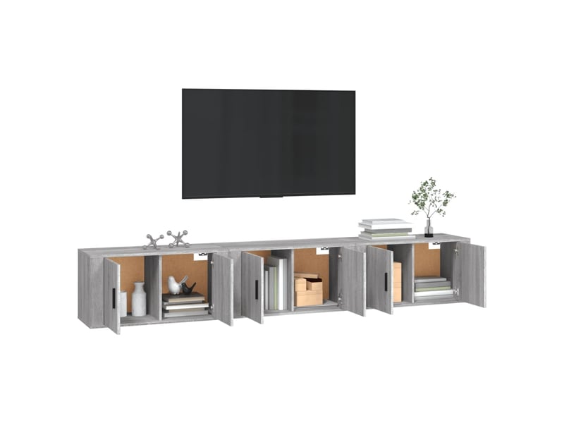  Lot de 3 meuble tv mural, meuble tv suspendu sonoma gris 80x34,5x40 cm  - Conforama C