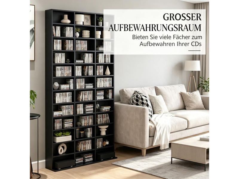  Meuble de rangement pour cd, noir, en mdf, capacité de 1116 cd, capacité de 528 dvd  - Conforama D