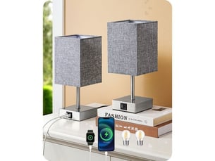 Lampe de chevet tactile dimmable set de 2 avec usb-c usb-a e27 2700k gris 28 cm