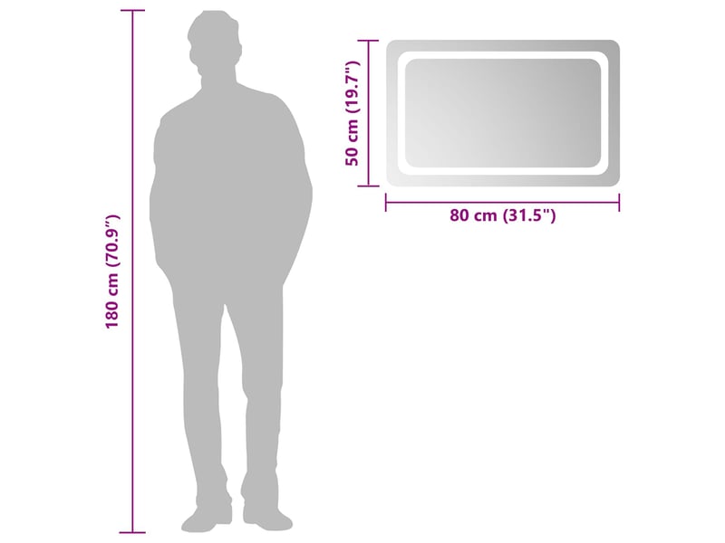  Miroir de salle de bain, miroir de toilette led transparent 80 x 50 cm verre trempé cf62617  - Conforama E