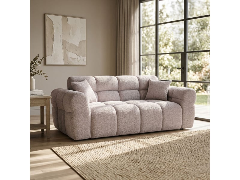  Canapé 3 places en tissu bouclette beige  - Conforama C