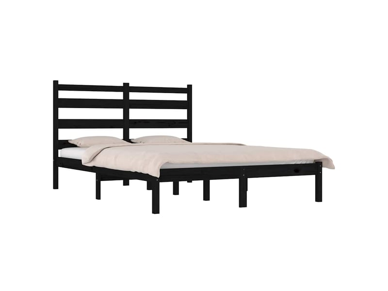  Lit double- lit adulte -  cadre de lit sans matelas noir bois massif 140x190 cm  - Conforama B