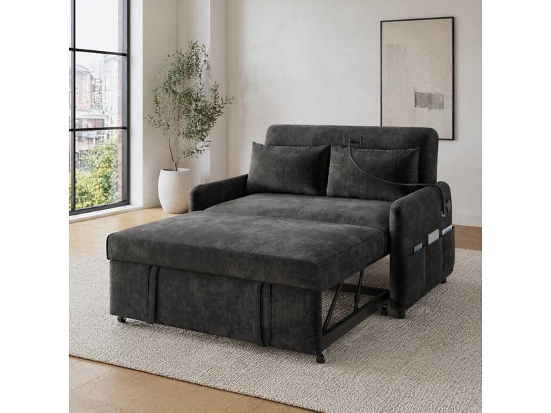  Canapé-lit 2 places modenvie convertible gris en chenille 129 x 76 x 81 cm avec ports usb  - Conforama B